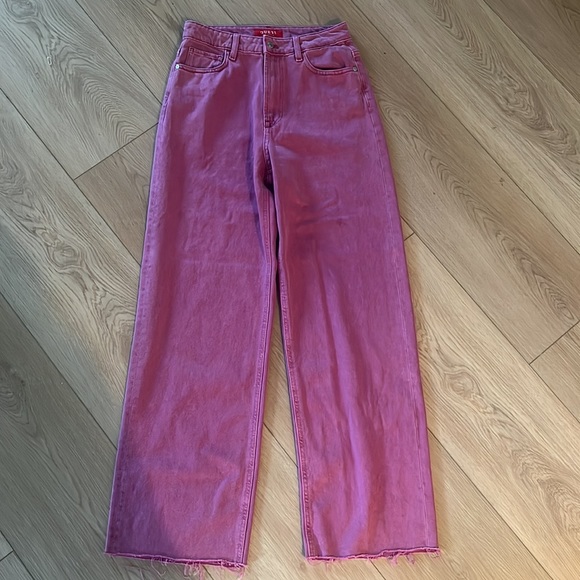 Guess | High Waisted Pink Flare Leg Raw Hem Denim Jeans 27 - Picture 5 of 11